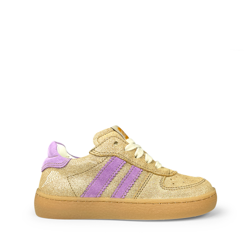 Kids shoe online Ocra trainer Gold sneaker with purple accents