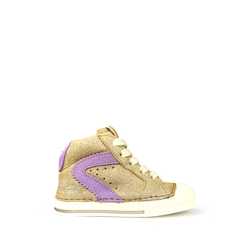 Kids shoe online Ocra trainer Gold sneakers with purple accent