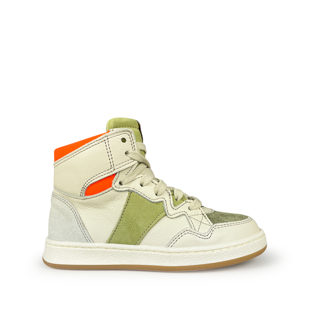 Ocra - Hoge witte sneaker met fluo en groene accenten