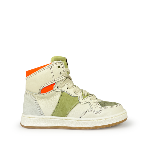Kids shoe online Ocra trainer High white sneaker with orange and green