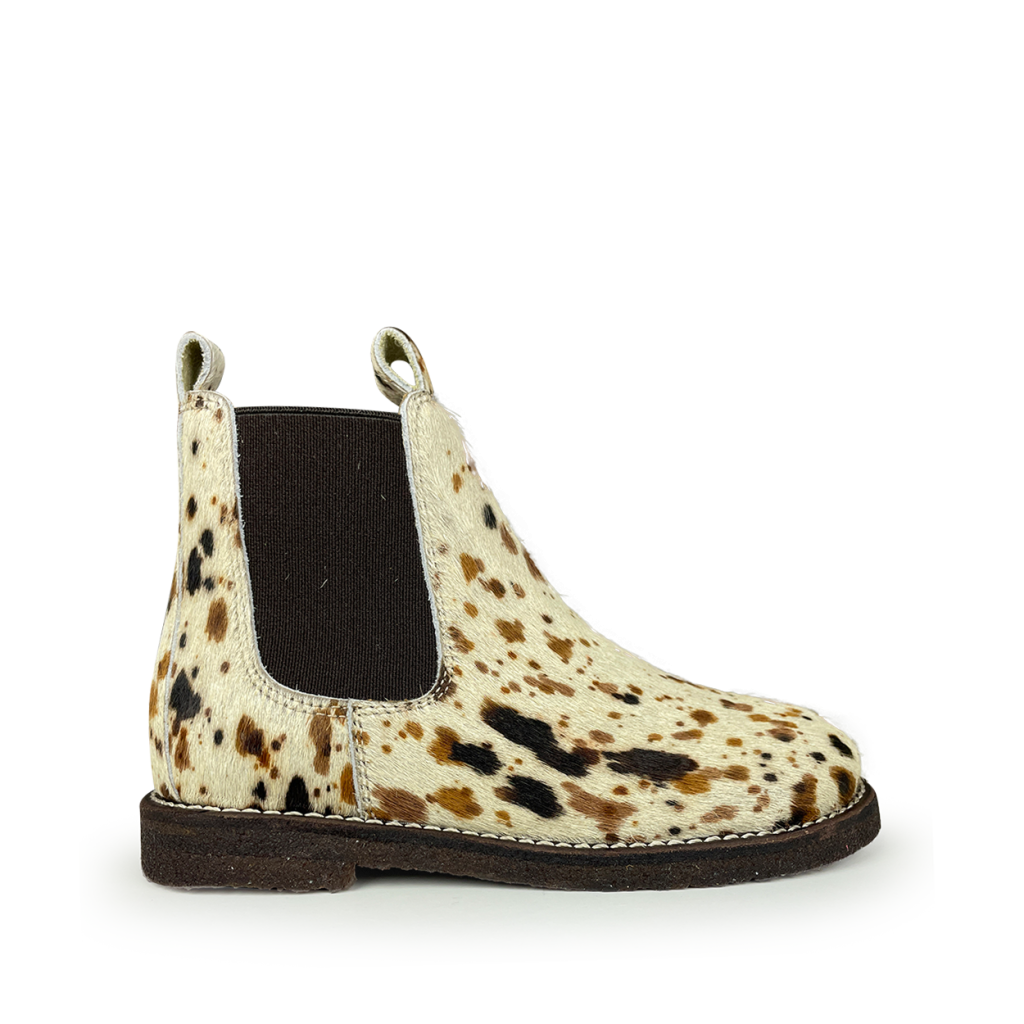 Angulus - Chelsea boot in ponyhaar met koeienprint