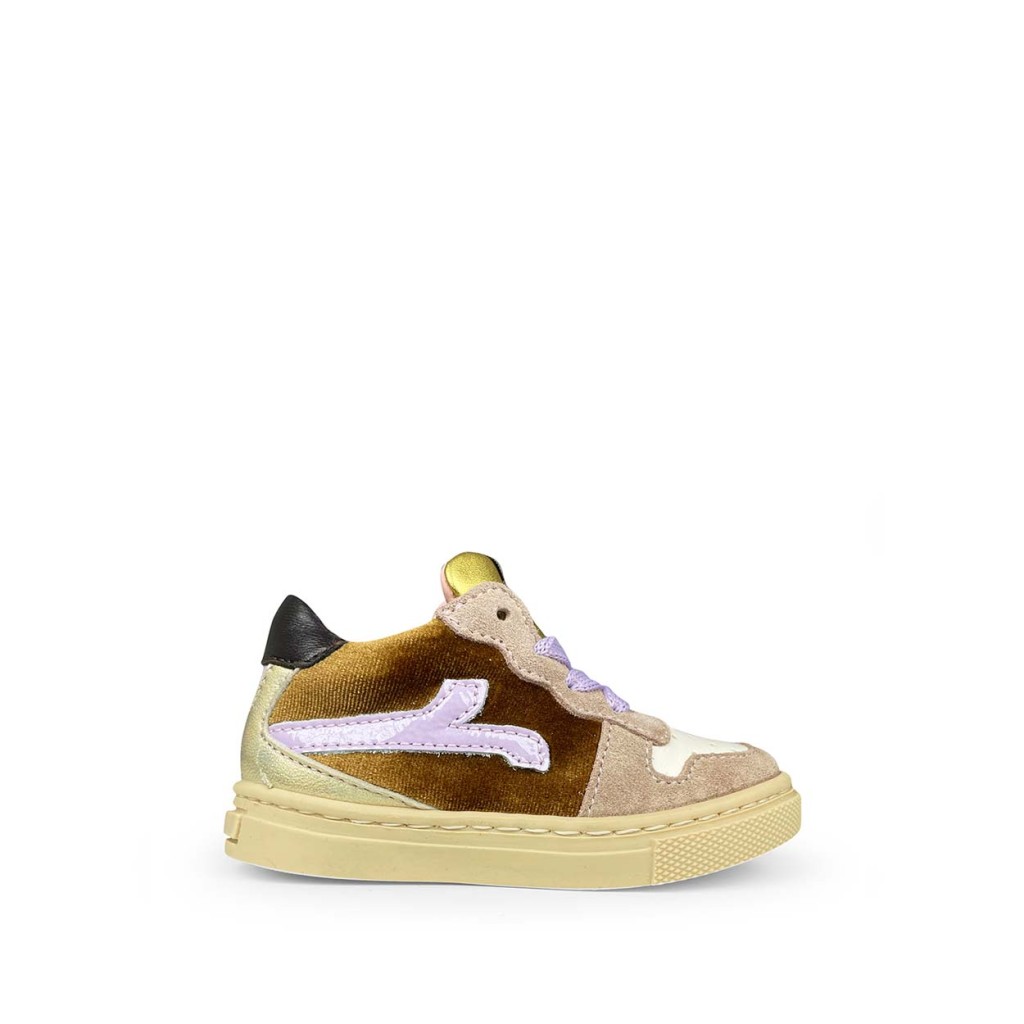 Rondinella - Beige sneaker met paars en bruin