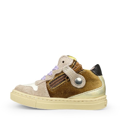 Rondinella sneaker Beige sneaker met paars en bruin