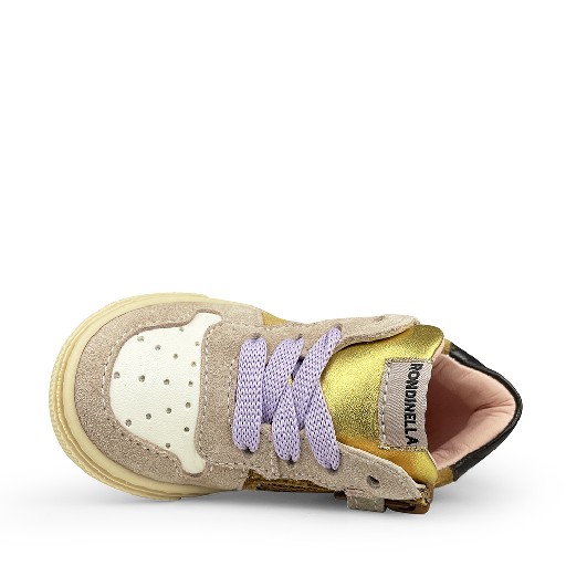 Rondinella sneaker Beige sneaker met paars en bruin