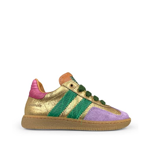 Kinderschoen online Rondinella sneaker Gouden sneaker met groen en roze