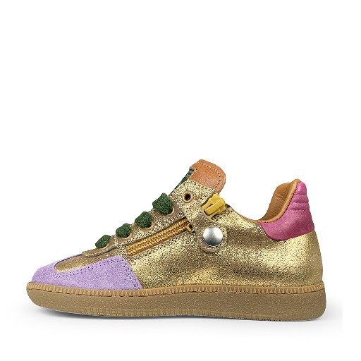 Rondinella sneaker Gouden sneaker met groen en roze