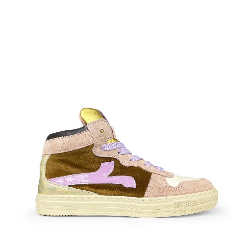 Kinderschoen online Rondinella sneaker Halfhoge beige sneaker met paars