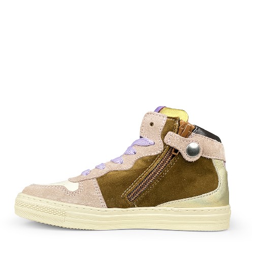 Rondinella sneaker Halfhoge beige sneaker met paars