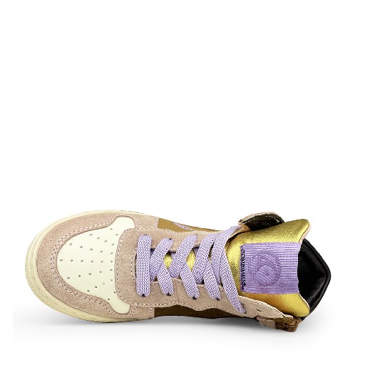 Rondinella sneaker Halfhoge beige sneaker met paars