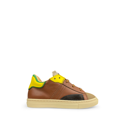 Rondinella first walkers Brown trainer with yellow accents