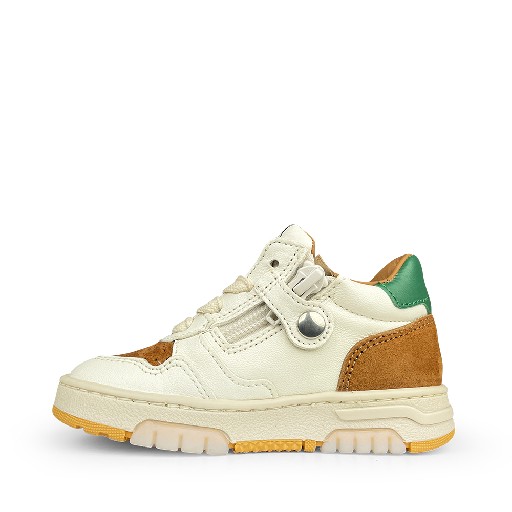 Rondinella trainer White trainer with brown and green accents