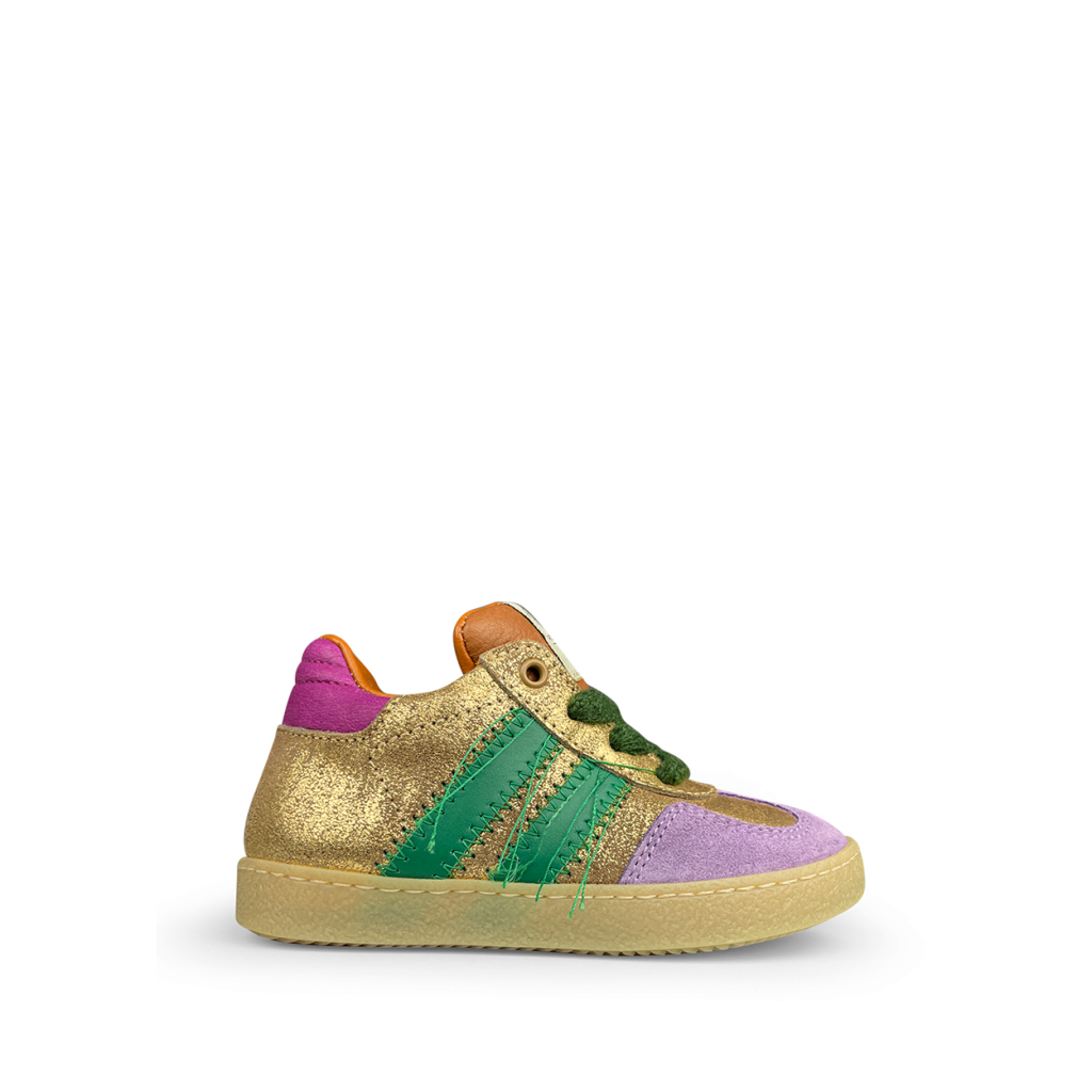 Rondinella - Gouden sneaker met groen en roze