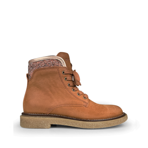 Romagnoli  bottines Korte cognac bottine met roze