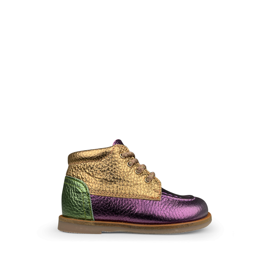 Beberlis - Lace shoe gold, purple and green