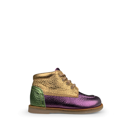 Beberlis first walkers Lace shoe gold, purple and green