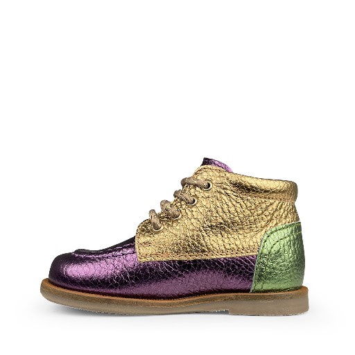 Beberlis first walkers Lace shoe gold, purple and green