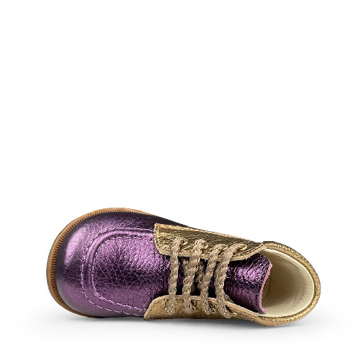 Beberlis first walkers Lace shoe gold, purple and green