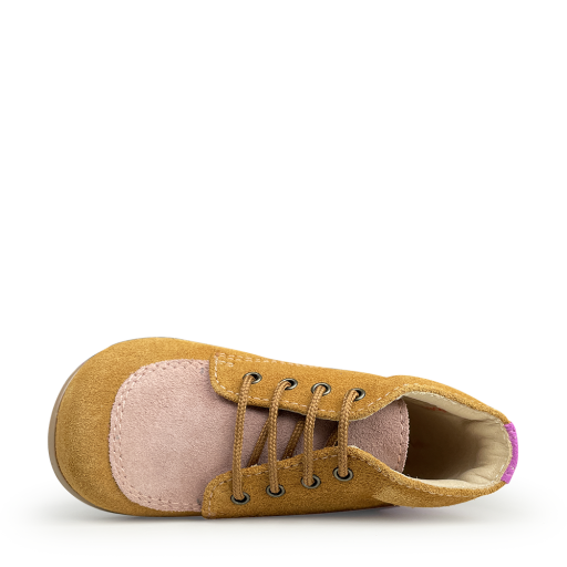 Beberlis first walkers Lace shoe brown with pink