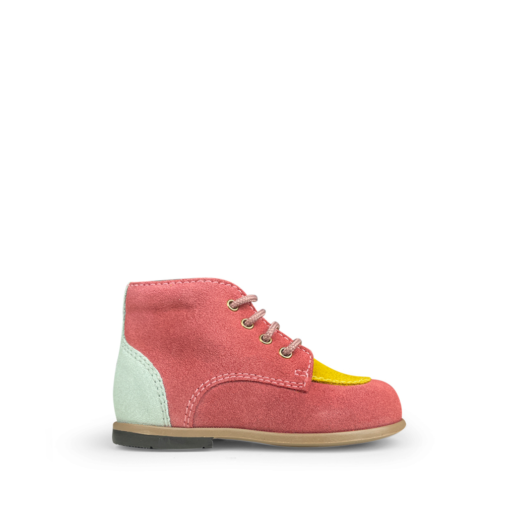 Beberlis - Lace shoe pink with yellow and blue