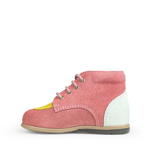 Beberlis eerste stappers Veterschoen roze met geel en blauw