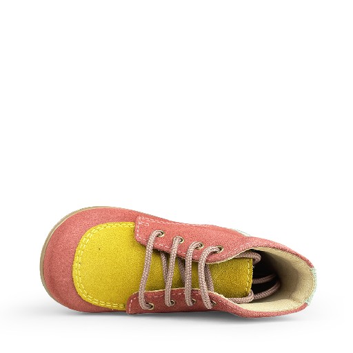 Beberlis first walkers Lace shoe pink with yellow and blue