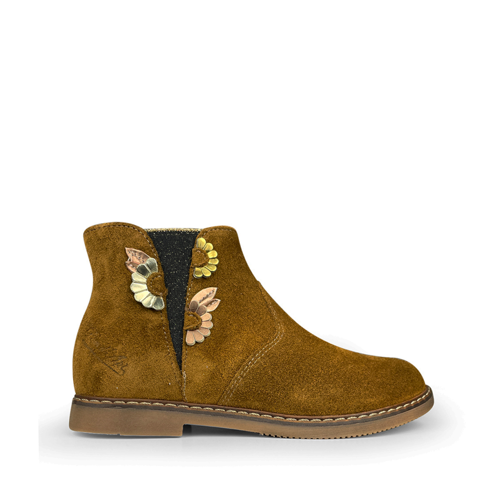 Pom d'api - Short boot in brown nubuck with flowers