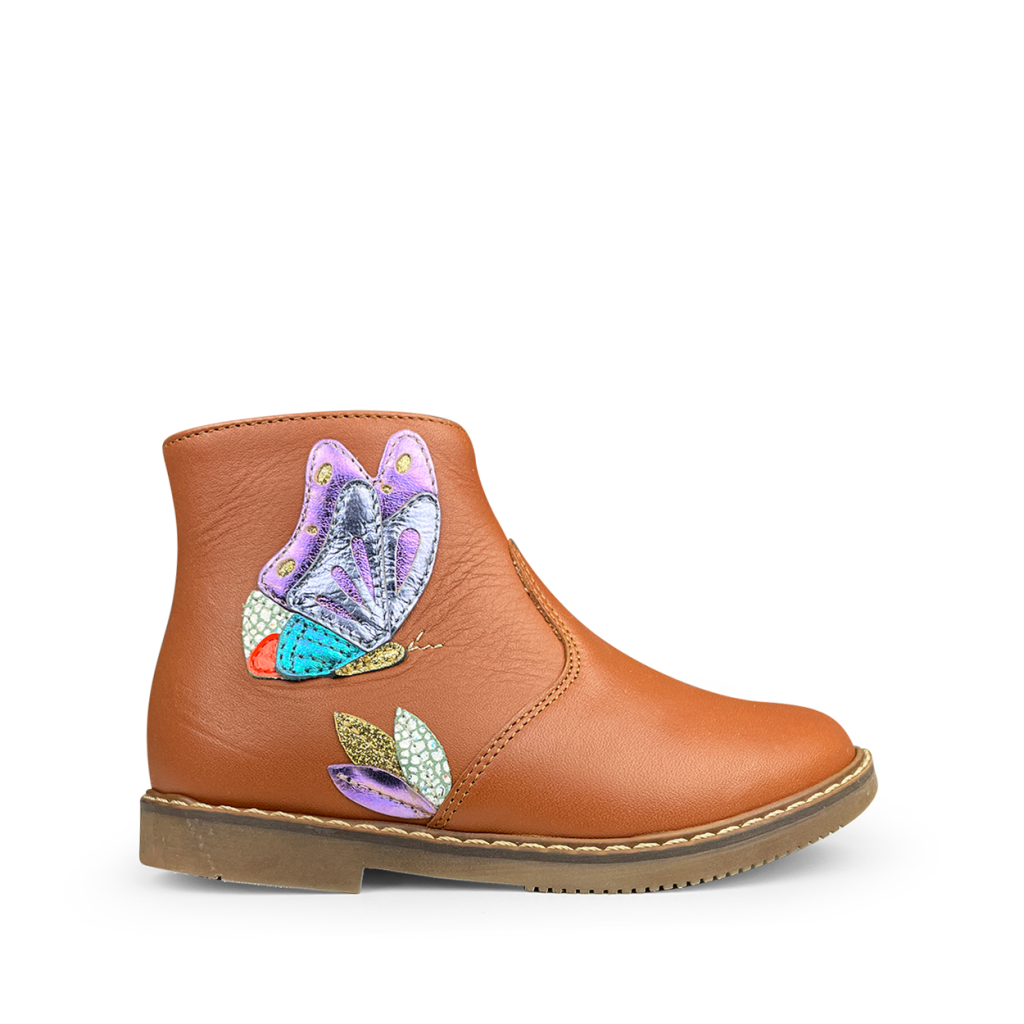 Pom d'api - Short brown boot with butterfly