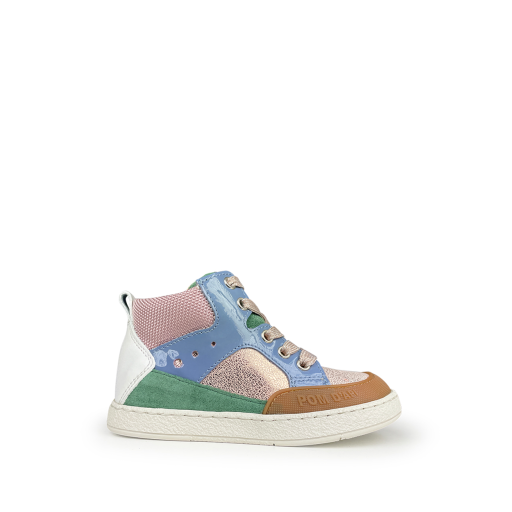 Kinderschoen online Pom d'api eerste stappers Stoere sneaker met blauw en roze