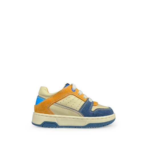 Babybotte sneaker Beige sneaker met blauw en oker