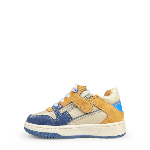 Babybotte sneaker Beige sneaker met blauw en oker