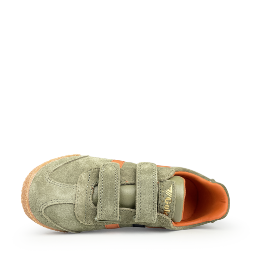 Gola sneaker Khaki sude sneaker met zwarte en terracotta strepen