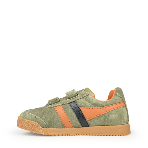 Gola sneaker Khaki sude sneaker met zwarte en terracotta strepen