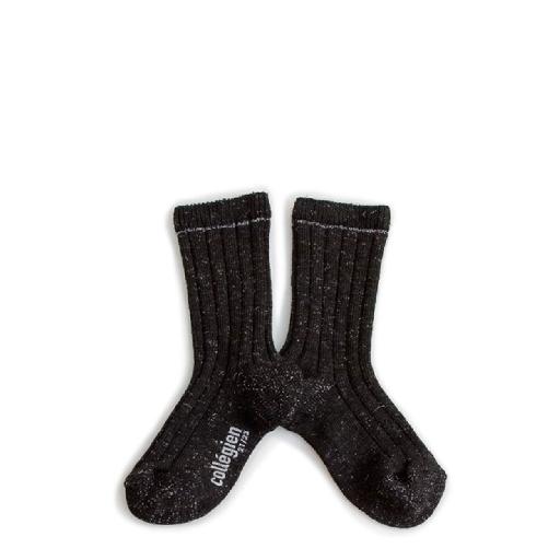 Collegien short socks Shiny black stockings with silver speckle - Noir/argent