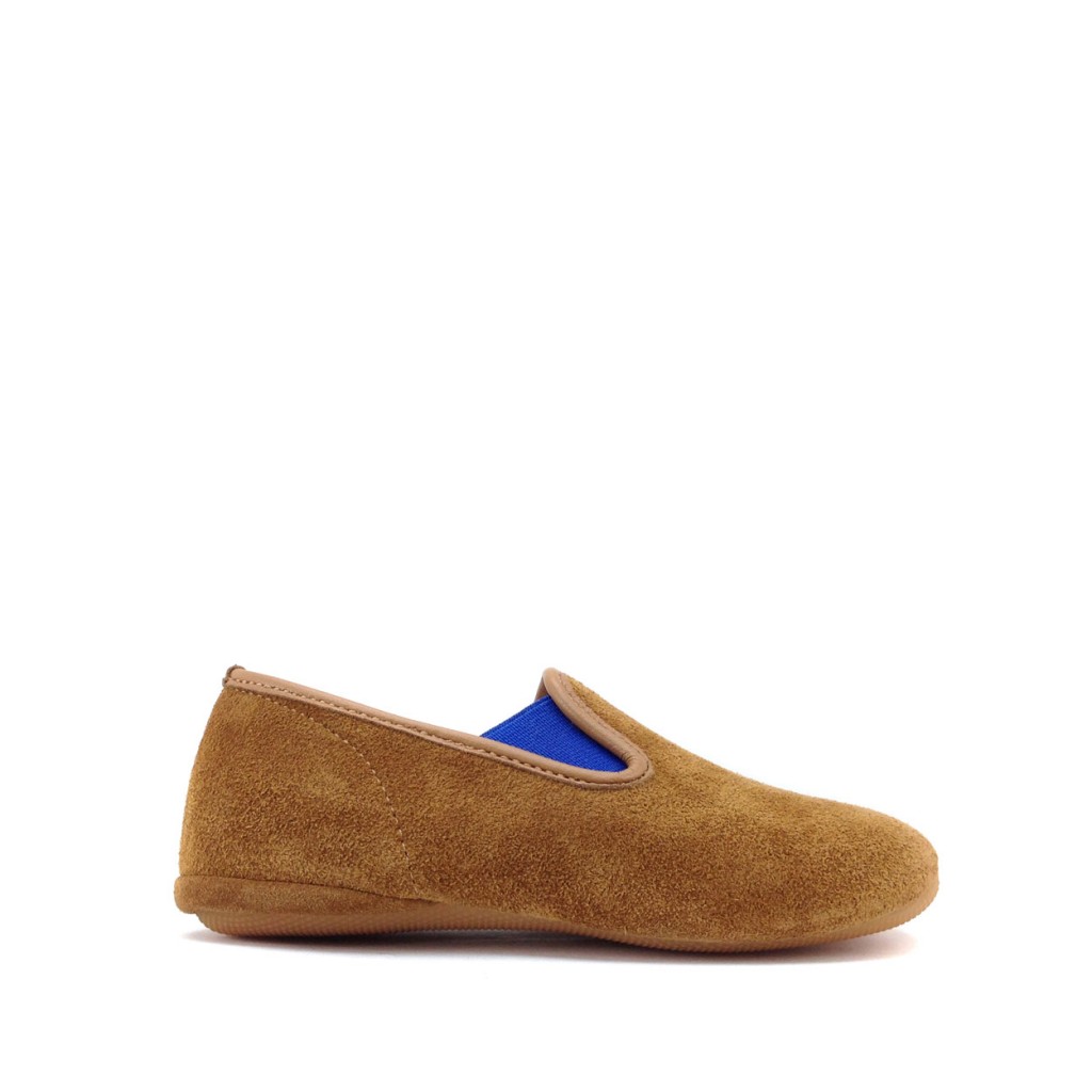 Gallucci - Sude pantoffel met blauwe elastiek