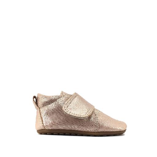 Kinderschoen online Pompom pantoffels Lederen pantoffel met velcro in blinkend roze