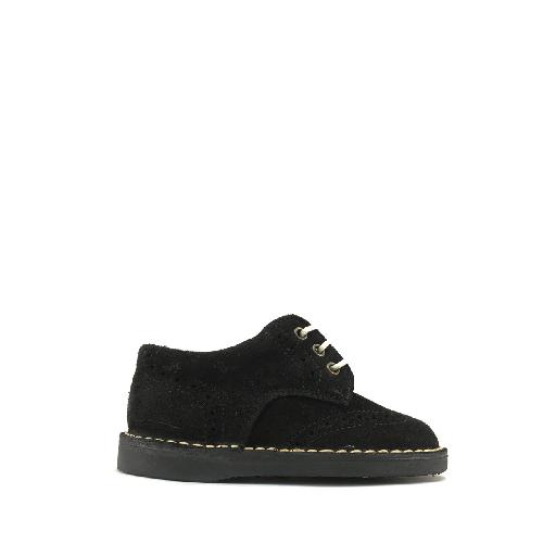 Kids shoe online Eli Derby's Lace shoe in black nubuck with beige stitching