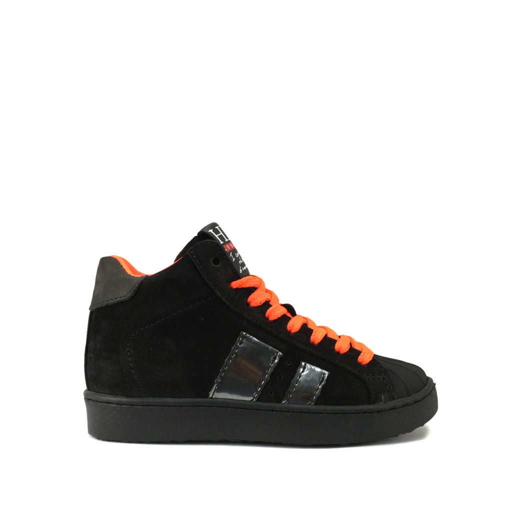HIP - High black sneaker with fluo orange laces