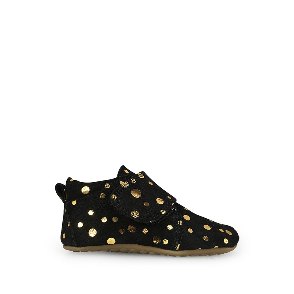 Pompom - Leather slipper in black and gold