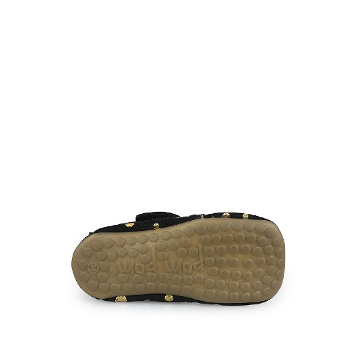 Pompom pantoffels Lederen pantoffel met velcro in zwart en goud