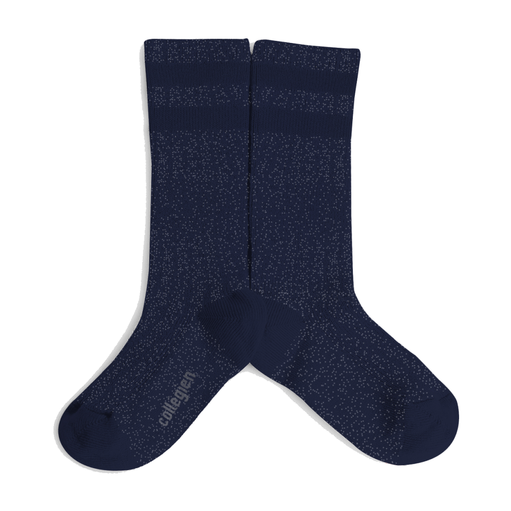 Collegien - Blinkende donkerblauwe hoge sokken met 2 strepen