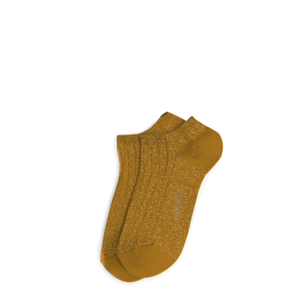 Collegien - Mustard yellow shiny ankle socks with silver speckles