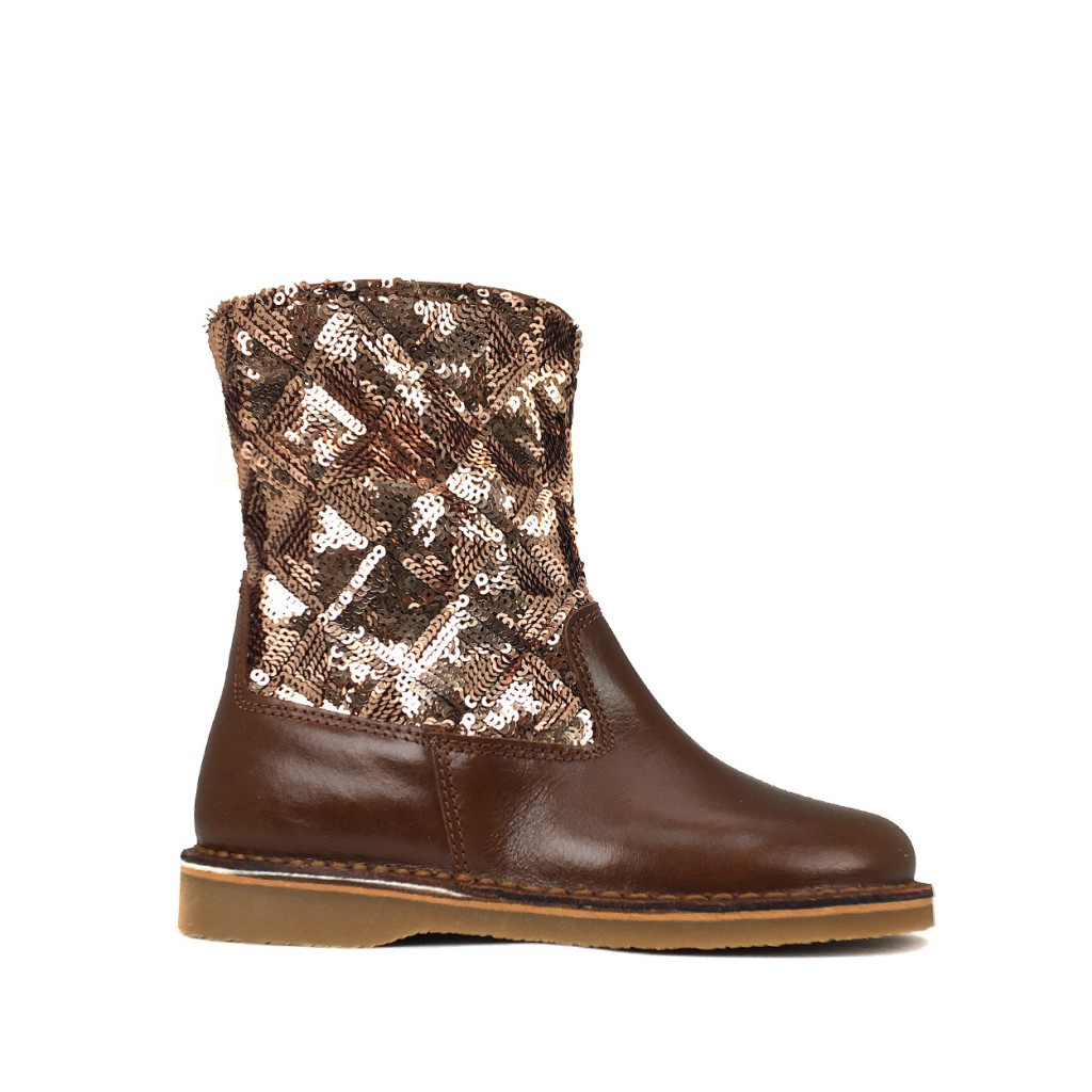 Eli - Semi-high brown boot with sequins