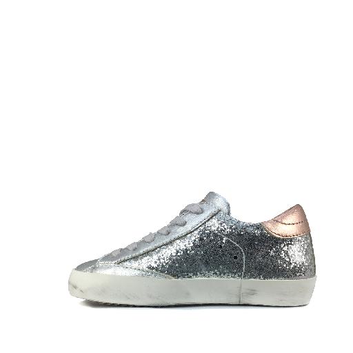 Philippe Model trainer Glitter lace sneaker in silver and rose gold
