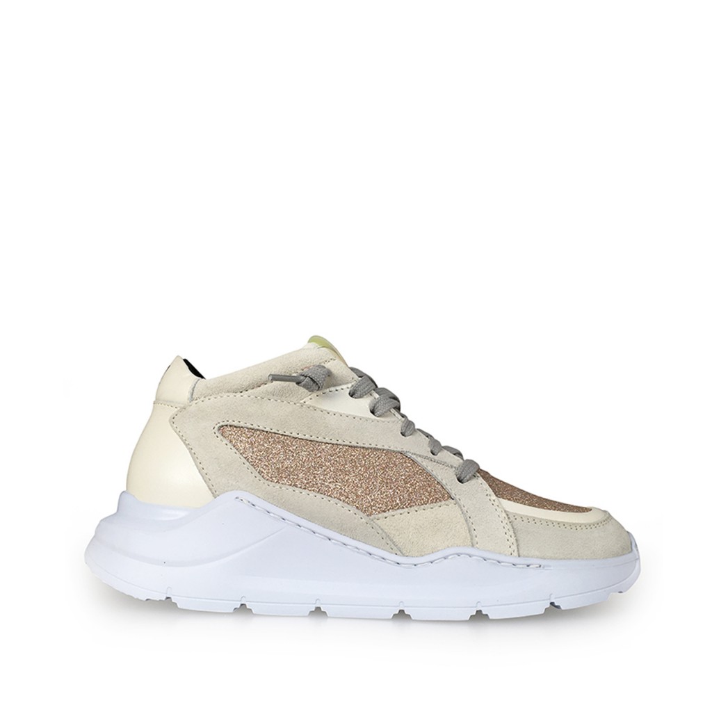 P448 - Dad sneakers in white and ros glitter
