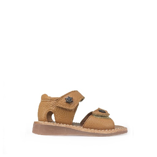 Pom d'api sandals Marine blue sandal with heel and velcro