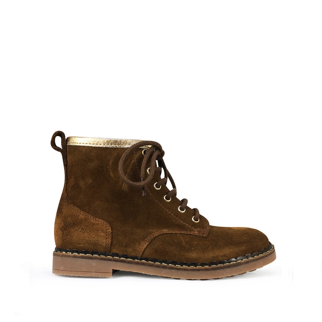 Pom d'api - Brown lace-up boot with gold rim
