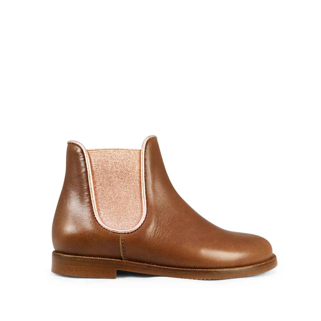 Beberlis - Short brown boot with pink golden stretcher