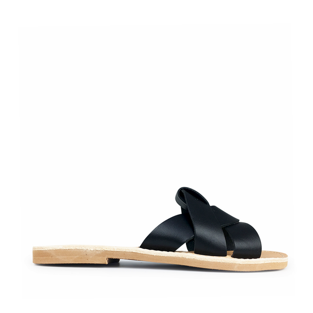Thluto - Stylish black leather slippers