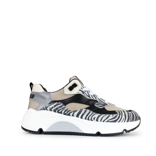 Kinderschoen online Rondinella sneaker Zebra chunky sneaker met beige en zwart detail