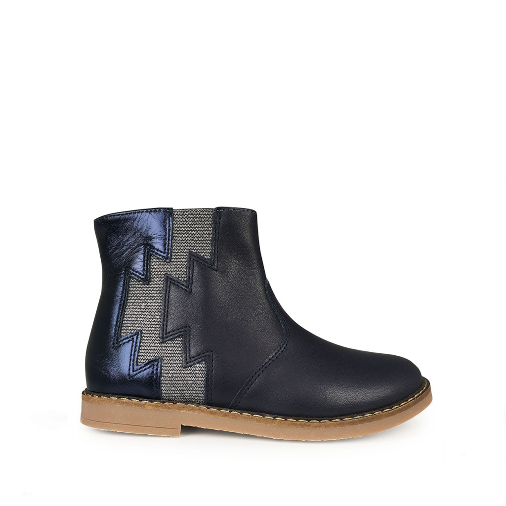 Pom d'api - Short navy boot with metallic blue and silver
